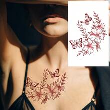 1 Sheet Butterfly Flower Temporary Tattoo Stickers, Waterproof Fake Tattoos Last For 2-5 Days, Suitable For Women Or Men, Cover Scars, For Arms, Wrists, Shoulders, Legs, Waist, Neck, Hands - Brown - View 4
