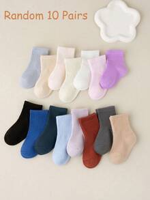 Random 10 Pairs All-Season Children's Short Socks, Simple Solid Color Baby Socks, Suitable For Daily Wear Or School - Multicolor - View 13