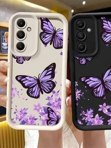 1pc Third Eye Staircase Dark Night Star Moon Butterfly Print Pattern Phone Case, Rose Red Edge Leather Frame Shockproof Soft TPU Protective Cover, Compatible With GALAXY, HONOR, Phones - Black - View 3