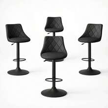 Sillas de Bar y Barra de Cocina con Respaldo y Reposapies de Altura Ajustable - Bancos Taburetes para Bar con Asiento Acolchado Diseño Elegante Set de 4 Piezas Negro + Kit de Armado - Blanco - Ver 1
