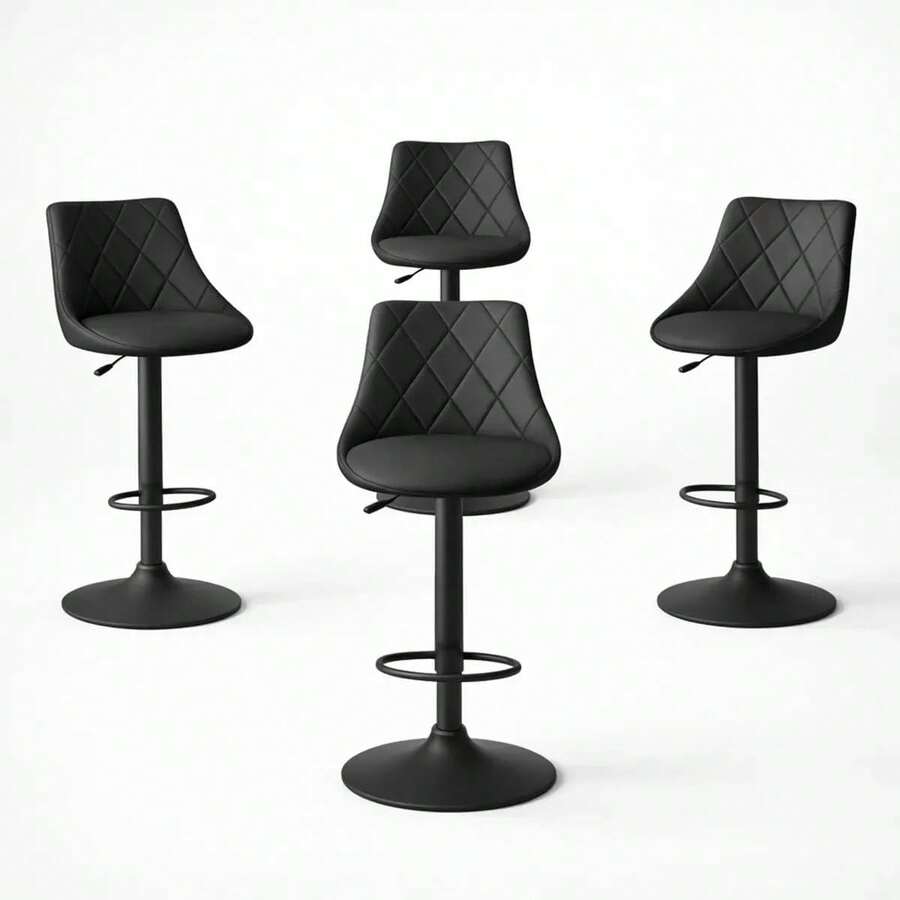 Sillas de Bar y Barra de Cocina con Respaldo y Reposapies de Altura Ajustable - Bancos Taburetes para Bar con Asiento Acolchado Diseño Elegante Set de 4 Piezas Negro + Kit de Armado - Blanco - Ver 1