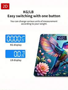 Electronic Digital Bathroom Scale, Colorful Hummingbird Perched On Flower-Surrounded Branch, Uses AAA Batteries (Not Included), 1pc, Gift For Friends And Family, Tempered Glass Surface, Temperature Detection - Multicolor - View 6