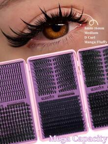 Queenice Mega Capacity Individual Lash Clusters, Single Box DIY Eyelash Extensions, Manga Wispy Spiky False Eyelashes 8-16mm Mixed Length D Curl, Fluffy Volume Lash Fans, Soft Lightweight Reusable Cluster Lashes For Daily Makeup, Party And Special Occasions - D - View 8
