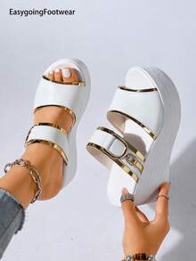 Women's Open Toe Platform Wedge Sandals, Comfortable Versatile Casual Shoes For Daily Wear, Home And Outdoor - White - View 2