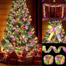 LED Fairy String Lights, Battery Powered, Christmas Tree Decoration, Tabletop Decor, Bow Ornament, Suitable For Christmas, Holiday Party, Indoor, Living Room, Entrance, Bedroom Decoration - Battery-operated Ribbon Fairy Lights - View 9