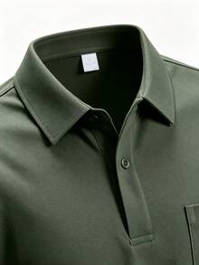 Men's High-Quality Long Sleeve Polo Shirt, Casual Solid Color Versatile, Spring Autumn Winter - Green - View 4
