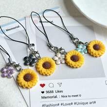 1pc Sunflower Phone Chain Pendant, Creative Small Accessory, Suitable As Gift, Universal Phone Charm, Creative Phone Chain Accessory, Universal USB Drive Exquisite Small Pendant, Gift For Best Friend And Friends - Multicolor - View 3