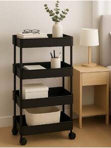 SH--4-Tier Organizer Cart with Rolling Wheels, Multifunctional Shelf for Kitchen, Bathroom and Office--recomendar - negro - Ver 1