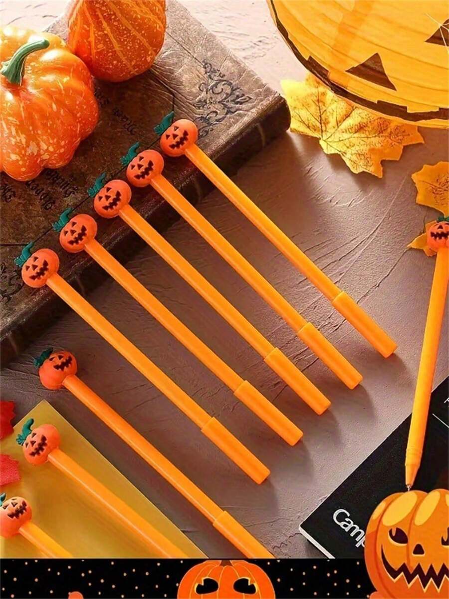 3/5/10Pcs Fun Halloween-Themed Pumpkin-Face Gel Pen,Cartoon Style Student Stationery & Writing Instrument,Office Signing Pen,Children's School Supply - Multicolor - View 1