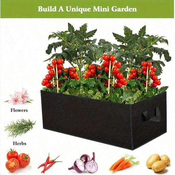 2pcs Large Capacity Multi-Functional Foldable Breathable Planting Bags --- Felt/Thickened Non-Woven Fabric Material, With Handles, Square/Rectangular High Growth Design, Anti-Root Rot Raised Planting Bed, Suitable For Vegetables, Fruits, Flowers, Indoor/Outdoor Balcony/Rooftop Multi-Use.