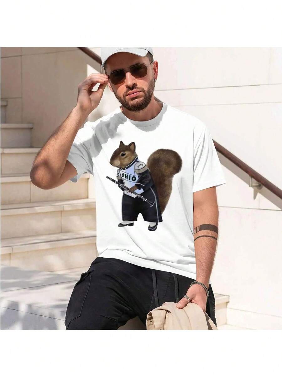 Plus-Size T-Shirts For Men And Women, Clarett Squirrel Design, New Short-Sleeved Round-Neck T-Shirt For Men 2026, Casual Style. - Black - View 1