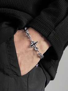 1pc Fashion Star Decor Chain Bracelet, Suitable For Men's Daily Wear - Silver - View 3