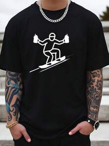 Herren Sommer T-Shirt, aus leicht elastischem gestricktem Stoff, mit bedrucktem Design, Regular Fit, Casual Stil. T-Shirt für Herren - Schwarz - Übersicht 2