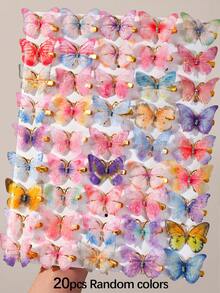 20pcs Girls Rhinestone Mesh Fairy Double Layer Faux Butterfly Hair Clips Elegant Sweet Versatile Cute Head Accessories Top Clip Back Clip Side Clip Duck Mouth Clip Daily Use - Multicolor - View 10