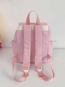 1 pieza Mochila de estudiante con colgante de peluche de unicolor y cordón, gran capacidad, mochila ligera para uso diario en el campus, accesorio de moda, adecuada para niñas/adolescentes/estudiantes, aplicable para escuela, trabajo, uso diario, viajes - Multicolor - Ver 12