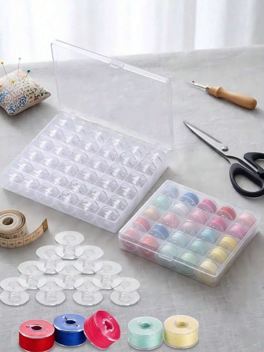 1pc Plastic Sewing Thread Spool Storage Box, Sewing Thread Organizer Box, Transparent Plastic Storage Box With 25 Empty Spool Slots - Multicolor - View 1