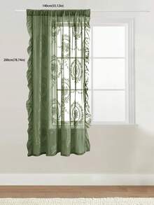 1pc Vintage Floral Lace Sheer Curtain, Retro Style Lightweight Long Pleated Ruffle Soft Light Gauze Curtain, Suitable For Home Decor All Seasons - Green - View 4