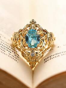 1pc Vintage Cubic Zirconia Ring For Women, Wedding Engagement Party Jewelry, Valentine's Day Gift - 1# - View 3