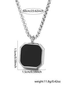 1pc Personalized Stainless Steel Black Tag Pendant Necklace For Men, Suitable For Daily All-Match Versatile Wear And Gifting - Silver - View 4