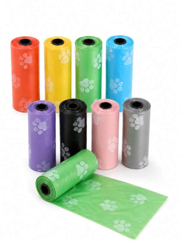 Bolsas para excrementos de perro, bolsas de residuos de mascotas de PE resistentes a fugas con diseño de huella de pata, bolsas de limpieza de cachorros fáciles de rasgar y abrir, se ajustan a dispensadores de correa estándar para paseos de perros, viajes y uso al aire libre