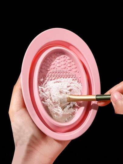 Silicone Foldable Purple Makeup Brush Cleaner, Suitable For Beauty Tools And Makeup Sponges, Makeup Sponge Cleaning Bowl, Powder Puff Makeup Brush Cleaning Silicone Pad, Home Essential, Hypoallergenic, Fragrance-Free, Manual Operation