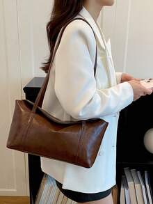 歐美跨境大容量手提包 枕頭包 女款百搭通勤腋下包 大號單肩斜挎包 - 咖啡 - 查看 10