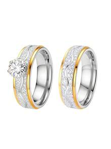 Two-Tone Matte Stainless Steel Unisex Wedding Ring, Couple Engagement Promise Ring, Premium Jewelry Gift For All Occasions - Multicolor - View 14