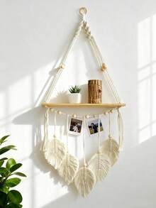 1 pieza/2 piezas Estantería colgante de pared tejida a mano con diseño de hoja, estante flotante de almacenamiento de madera estilo bohemio, adecuado para baño, dormitorio, sala de estar, clips no incluidos - Multicolor - Ver 8