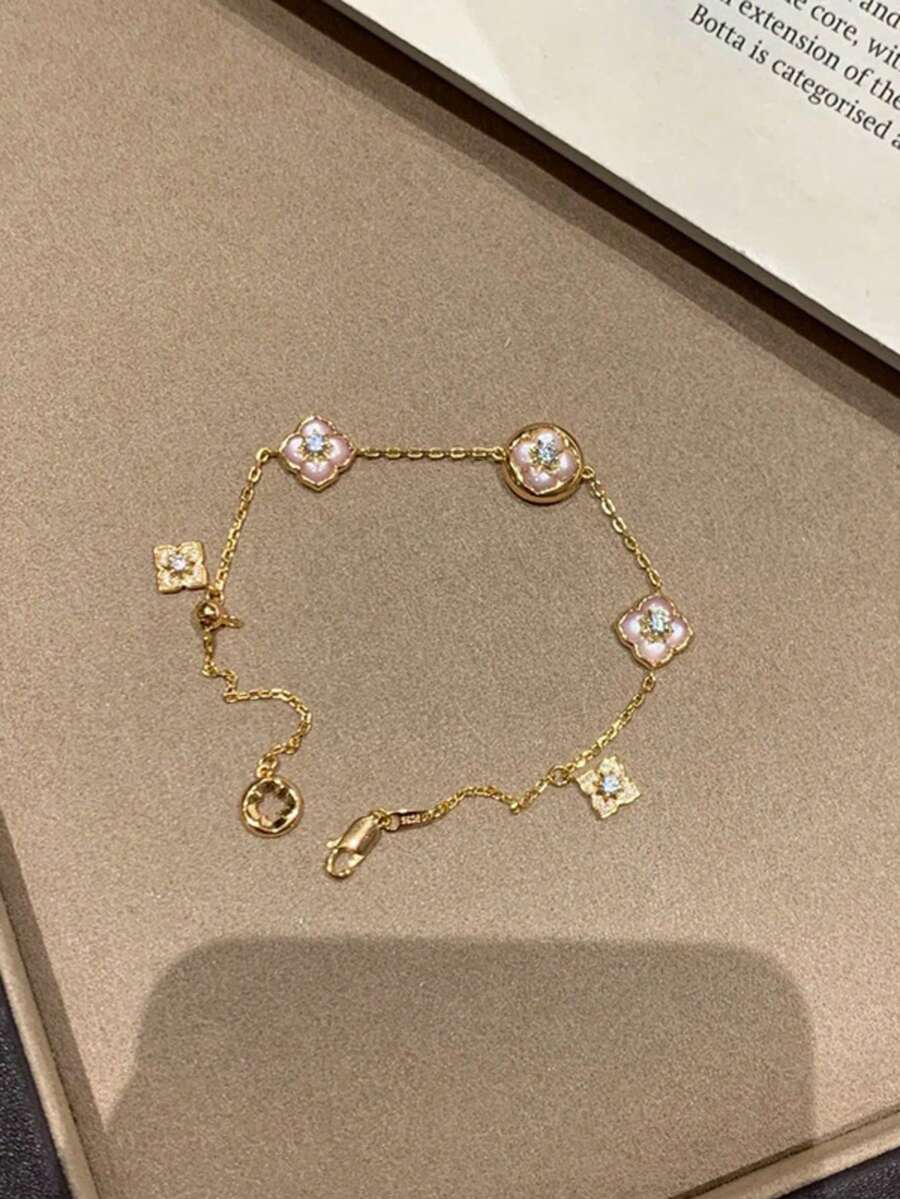 1 Niche, Minimalist, And High-End White Fritillaria Tetraphyllum Flower Bracelet - Gold - View 1