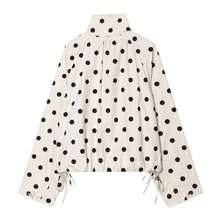 Jaket Wanita Motif Polkadot Merah Muda dan Hitam dengan Kerah Tegak, Atasan Serbaguna dengan Tali Serut Longgar, Cocok untuk Musim Semi dan Gugur - Putih - View 7