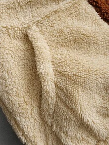 Brown & Beige Colorblock Half-Zip Lambswool Jacket, Vintage Embroidered Stand Collar Loose Fit Maillard Autumn/Winter Fuzzy - Khaki - View 8