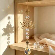 1pc Gold Lotus Crystal Light-Absorbing Pendant, Bedroom Living Room Home Decor Light Refraction Window Hanging Ornament - Lotus Crystal Wind Chime Pendant - View 3