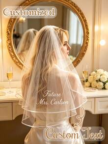 Multi-Color Short Wedding Veil, Customized Letter Bride Tulle Veil, Bachelorette Party Headpiece - Multicolor - View 3