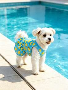 1pc Breathable Little Yellow Duck Print Pet Dog Tank Top Slip-On Dress, Elastic Ruffle Hem Small Dog Maltese Summer Beach Dress, Summer Breathable Sleeveless Casual Cute Sport Vacation Dress - Baby Blue - View 9