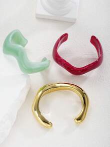3/1pc Vintage Minimalist Casual Style Women's Wavy Shape Acrylic And CCB Material Colorful Open Ring Bracelet, Suitable For Daily Wear, Stackable, Perfect Gift For Holidays - Multicolor - View 9