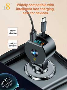 D8 3-In-1 Retractable Car Charger | 30W PD + 18W QC3.0 Fast Charging, USB-C Multi-Port Car Charger | Foldable & Retractable Cable, Portable Mini Travel Charging Essential | Compatible With IPhone 17/16/15, Ma*Book & S24/S23+ Fast Charging - Multicolor - View 7