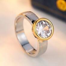 Women's Dual-Color Round Ring, Suitable For Daily Commute, Outdoor Shopping, Party Wear Accessory - Silver - View 6