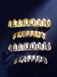 THATBOY 2pcs/Set Grillz 8 Gigi Berlapis Emas 18K Mengkilap - MultiWarna - View 8