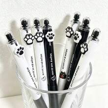 4pcs Funny Black & White Cat Paw Clickable Neutral Pens, INS Style Cute Cat 0.5mm Black Ink Pens, Student Exam Pens, Office Signal, First Day Of School - Black - View 7