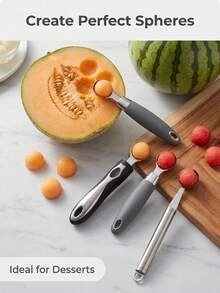 Stainless Steel Melon Ball Spoon: Features A Rust-Proof, Sturdy And Durable Design With A Comfortable Grip. Suitable For Scooping Melons, Watermelons, Ice Cream And Other Fruits, As Well As For Decorating Fruit Platters. - Multicolor - View 2