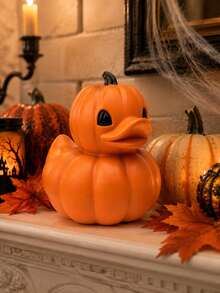 Decoração de Pato de Abóbora de Halloween, Figurinha de Pato em Formato de Abóbora Laranja Fofa, Ornamento de Mesa Assustador de Outono, Adequado para Casa, Lareira, Estante, Escritório, Festa de Halloween e Decoração de Outono - Pato de Abóbora - Visão 8