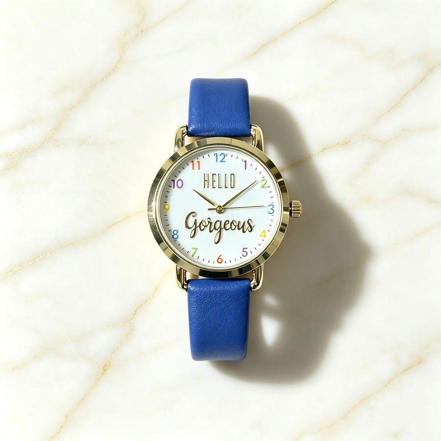1pc Women's Leather Strap Fashion Casual Personalized Quartz Watch Suitable For Daily Decoration - Blue - View 1