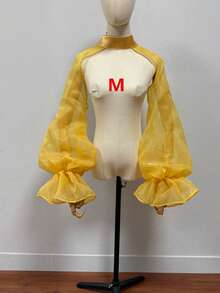 1pc White Organza Exaggerated Bridal Shawl With Sleeve Decor, Wedding Dress Accessory - Multicolor - View 26