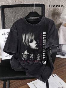 Atasan Pria Hemo Kerah Bulat Lengan Pendek Sederhana untuk Komuter, Kaos Kasual Harian dengan Motif Cuci - Hitam - View 1