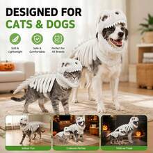 Dog Cat Pet Dinosaur Skeleton Costume Soft Plush Tyrannosaurus Rex Halloween Outfit 3D Dinosaur Bones - Multicolor - View 5