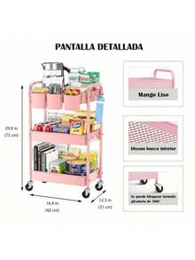 SH--Mobile Office/School/Kitchen/Bathroom Cart 3 Levels, Ideal for Organizing Your Supplies in Any Space, Multipurpose and Large Capacity.--recomendar - Rosa - Ver 3