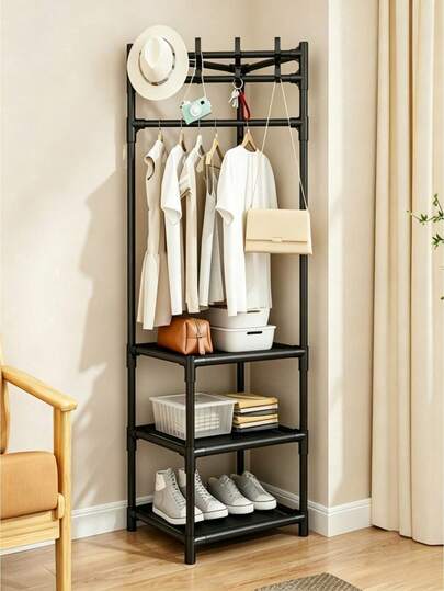 1pc Corner Floor-Standing Coat Rack, Metal Multi-Functional Bedroom Coat Rack, Simple Household Coat Rack, Easy To Assemble, Space-Saving, Lightweight, Suitable For Home Corridors, Dormitories And Apartments