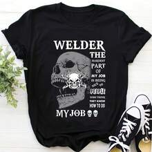 Welder T-Shirt, Welding T-Shirt, Versatile Streetwear, Short Sleeve, Graphic, Men And Women, Stylish Unisex Harajuku T-Shirts - Shape - View 1