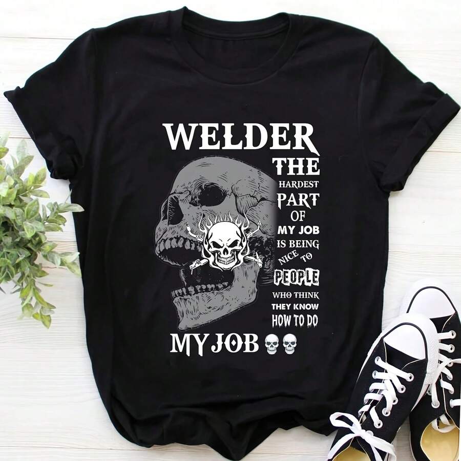 Welder T-Shirt, Welding T-Shirt, Versatile Streetwear, Short Sleeve, Graphic, Men And Women, Stylish Unisex Harajuku T-Shirts - Shape - View 1