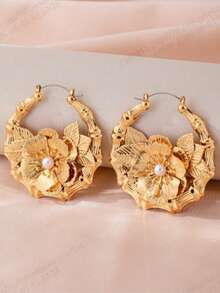 1 Pair Women Exaggerated Super Big Bamboo Node Hoop Earrings - Bamboo and Plum Blossom Pattern - View 3